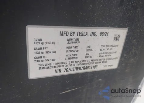 2024 Tesla Cybertruck from USA, damaged, VIN 7G2CEHED7RA019100